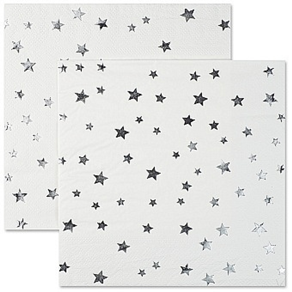 Сервировочные салфетки, Серебристые звезды, Белый/Серебро, Металлик, 33*33 см, 12 шт.