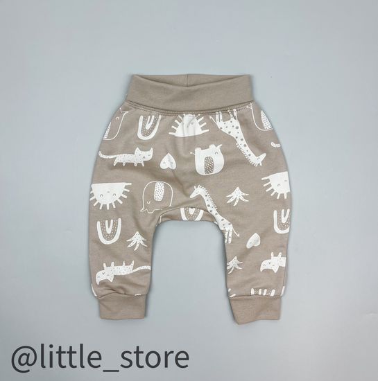 Штанишки "Любимые зверята" из футера с начесом, бежевые