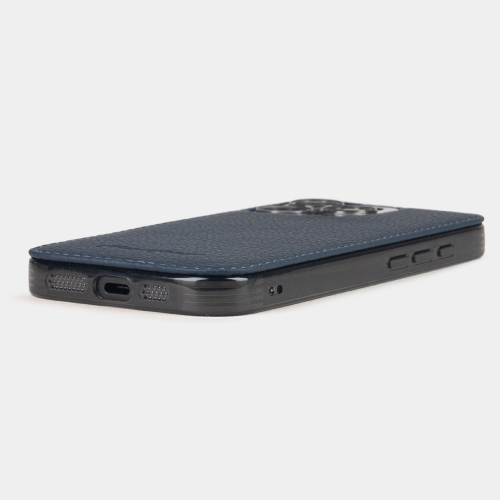 Чехол-накладка кожаная для iPhone 16 Pro Max, теленок синего цвета