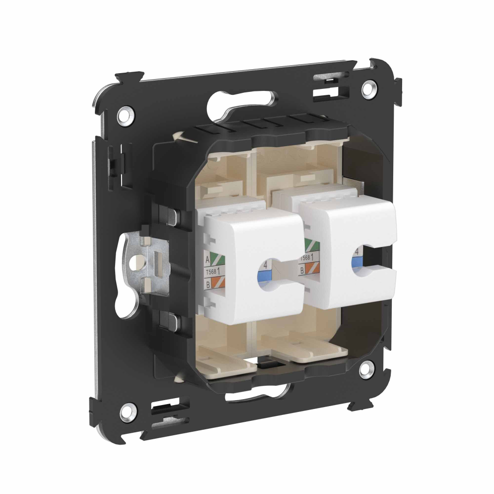 Телефонная розетка RJ-12 без шторки в стену двойная, "Avanti", "Ванильная дымка"