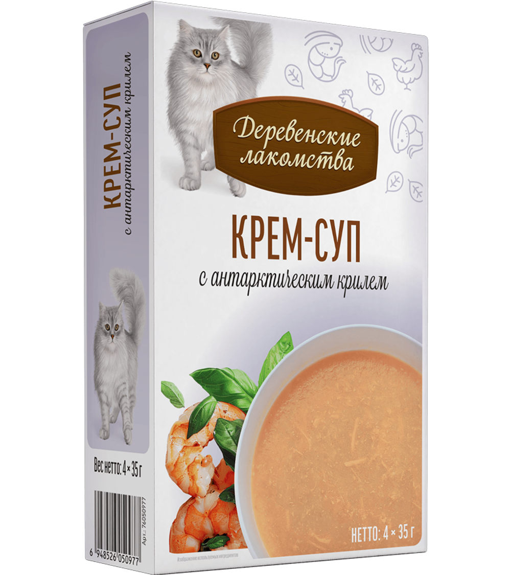 Деревенские Лакомства для кошек крем-суп с антарктическим крилем, 35гр.*4шт.