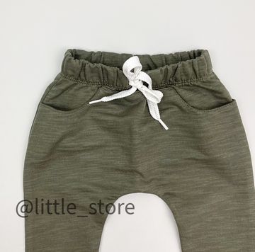 Брюки "Прятки в листьях" из футера, зеленый хаки