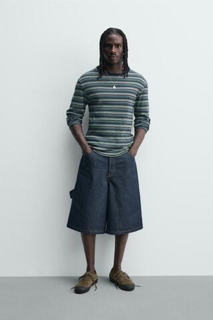 ZARA ДЖИНСОВЫЕ ШОРТЫ С ВЫШИВКОЙ, ИНДИГО