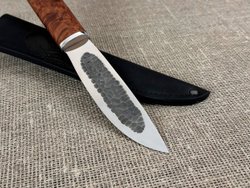 Шкуросъемный нож "Якут" с кованым долом, рукоять мореная карельская береза