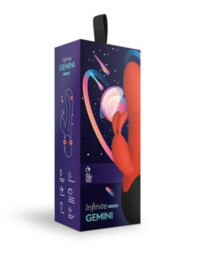 Вибратор с функцией нагрева и клиторальным стимулятором-кроликом Gemini (11 режимов) (Цвет: красный с черным)