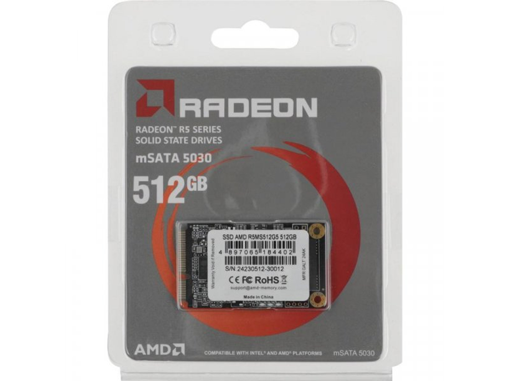 SSD накопитель AMD Radeon 512ГБ, mSATA, SATA, [R5MS512G5]