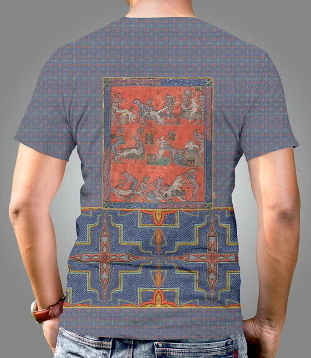 Мужская футболка "Рай и Ад", по мотивам иллюстраций из средневекового манускрипта, 14 век