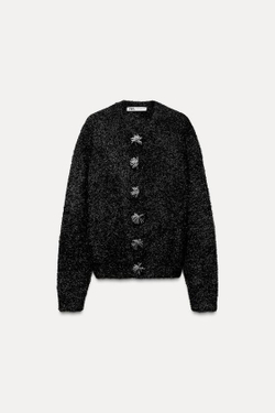 ZARA ЖАКЕТ С БЛЕСТЯЩЕЙ НИТЬЮ, ЧЕРНЫЙ