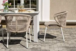 "Венето" обеденная группа на 6 персон со стульями "Милан", каркас белый, роуп бежевый