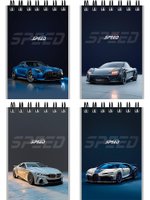 Блокнот А7 40л. клетка "Красивые автомобили-8" на гребне, мелов.облистер (Проф-Пресс)