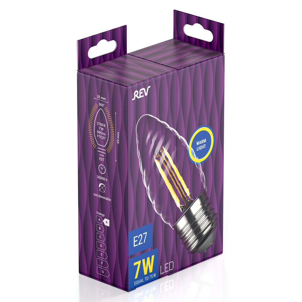 Лампа светодиодная FILAMENT свеча витая TC37 7W E27 2700K DECO Premium теплый свет