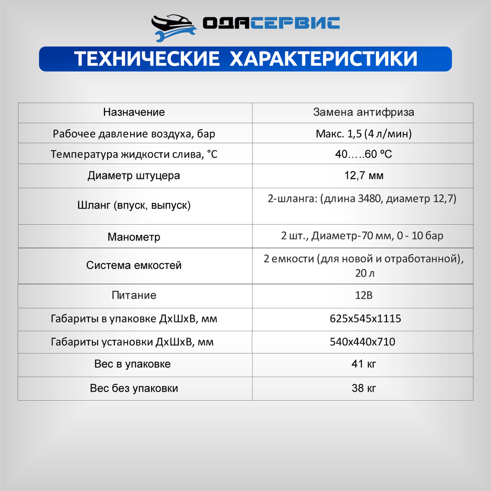 Установка для замены антифриза в системе охлаждения ОДА Сервис ODA-4010N