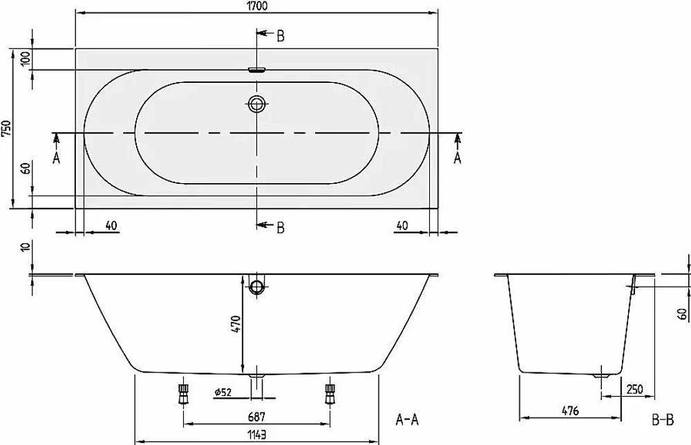 Ванна квариловая Villeroy&Boch Oberon 2.0 UBQ170OBR2DV-01 170x75 альпийский белый