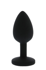 Черная гладкая анальная пробка с розовым кристаллом Silicone Diamond Plug - 7 см. (Цвет: черный)