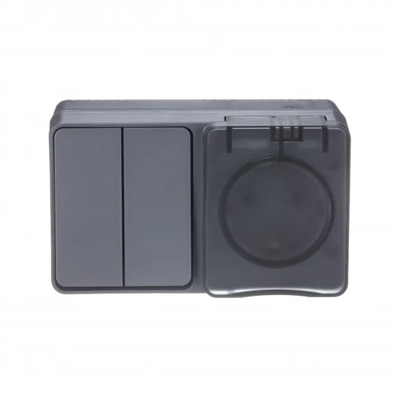 Блок ОП AtlasDesign PROFI IP54 (розетка 1-м 16А заземл. защ. шторки + 2-кл. выключатель 10А) антрацит SE ATN544074
