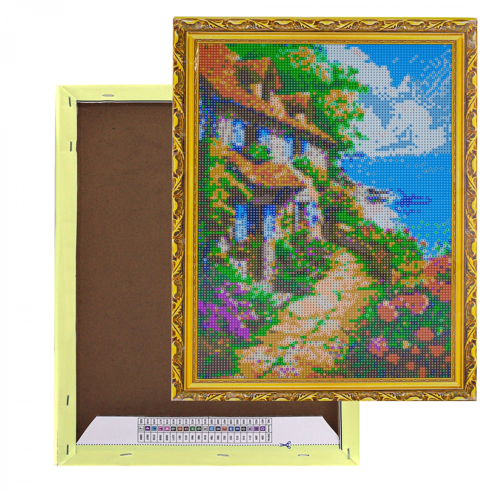 Алмазная мозаика Alingar, на подрамнике, с полным заполнением, (глянц) дизайн рамка, 30х40 см, 20 цветов, "Домик на берегу"