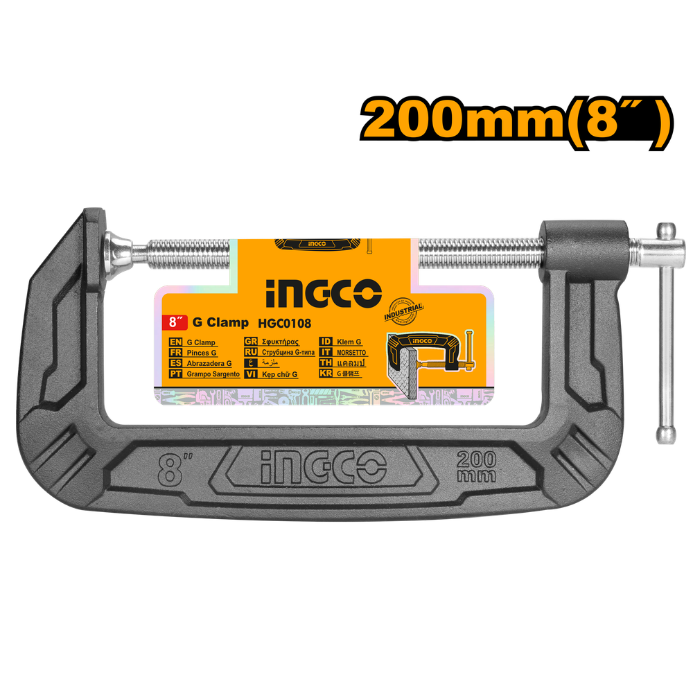 Струбцина столярная G-образная INGCO HGC0108 INDUSTRIAL 200 мм