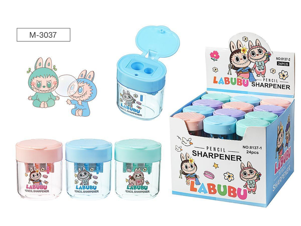 Точилка 2отв. пластик "Зубастик" с контейнером, 4 дизайна (Mazari)