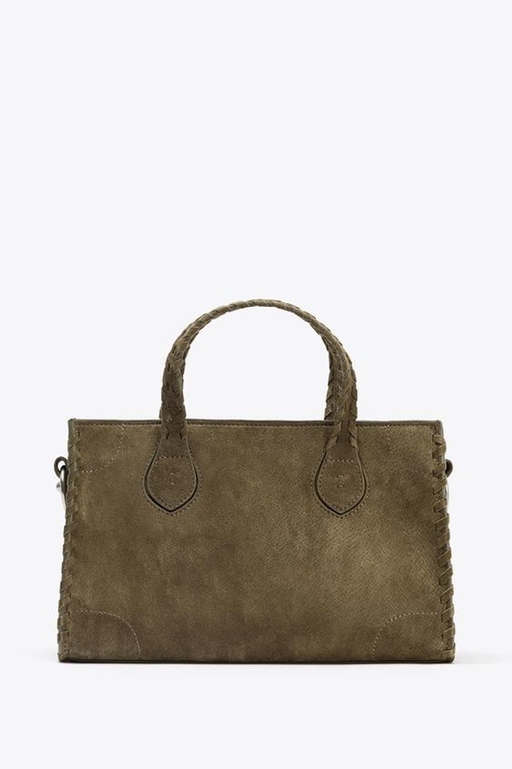 ZARA СУМКА CITYBAG ПЛЕТЕНОЙ ЗАМШИ, ЗЕЛЕНЫЙ