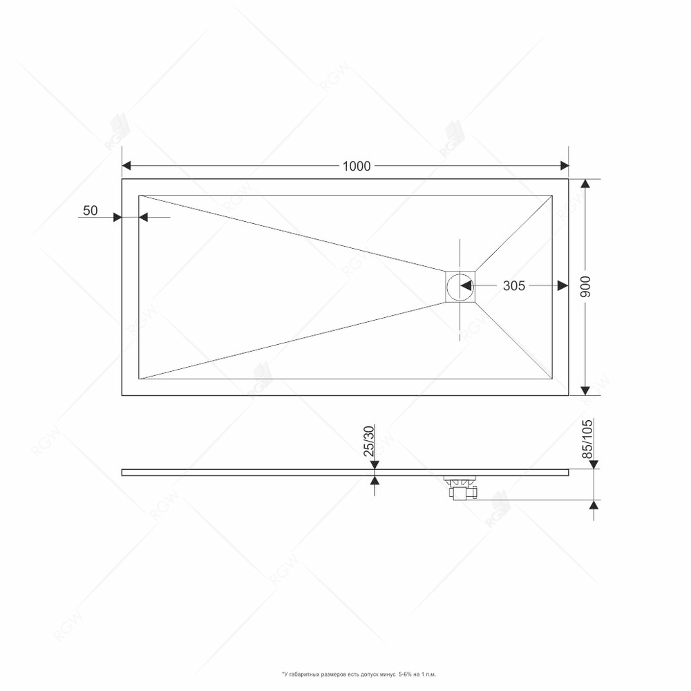 Душевой поддон прямоугольный RGW ST-B Черный 90-100