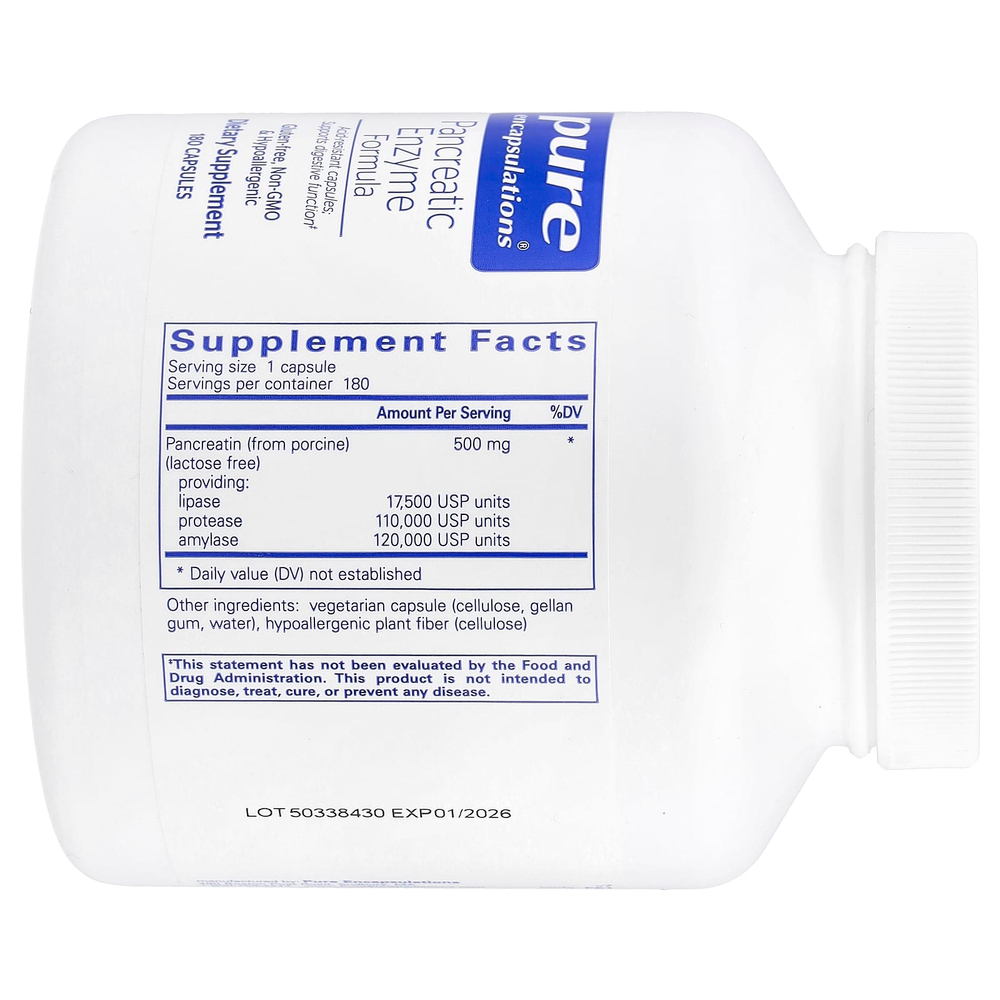 Pure Encapsulations, Формула ферментов поджелудочной железы, 180 капсул (500 мг на капсулу)
