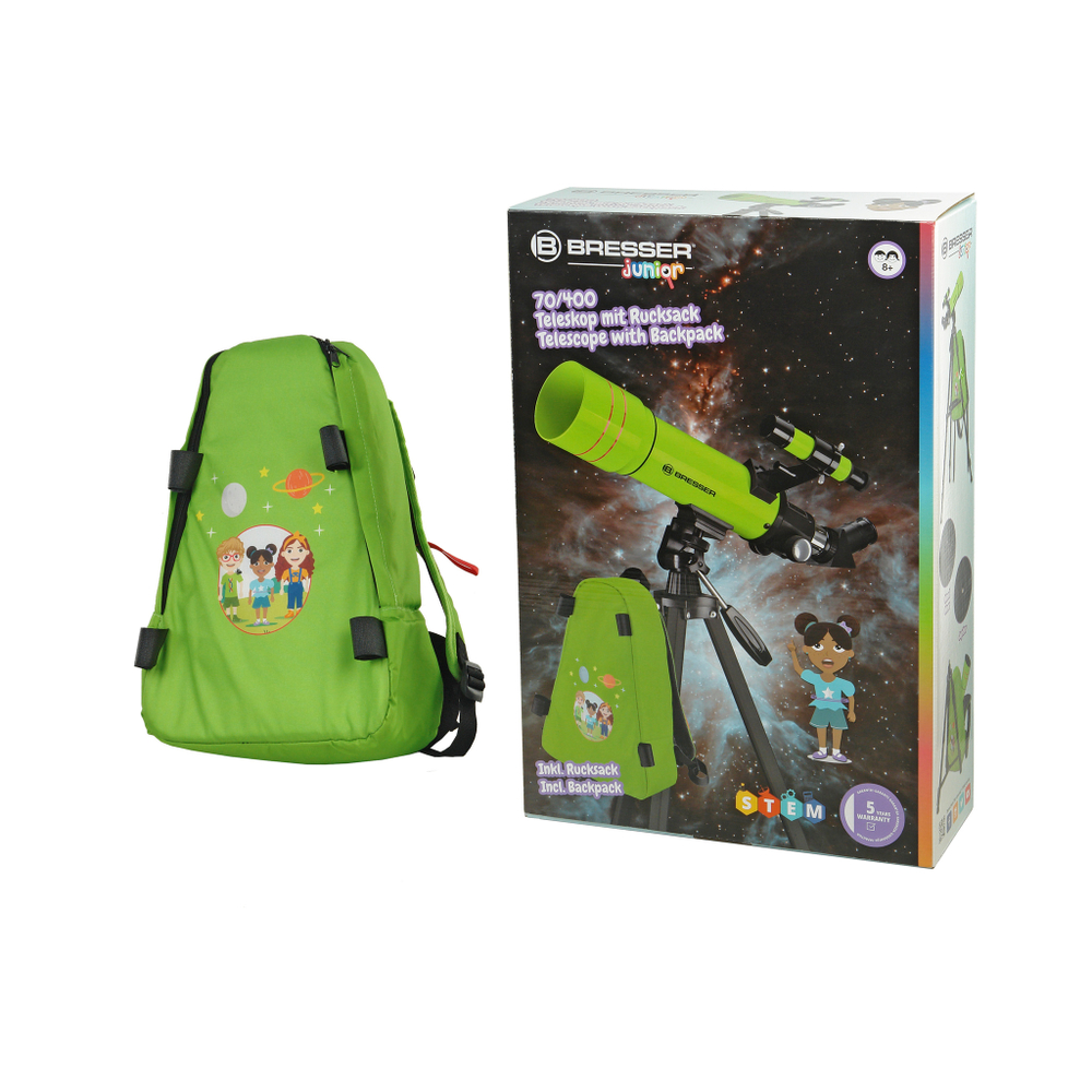 Телескоп BRESSER JUNIOR 70/400 в зеленом рюкзаке (8850610B4K000)