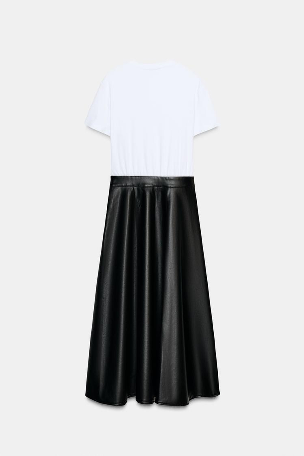 ZARA КОМБИНИРОВАННОЕ ПЛАТЬЕ МИДИ С ЮБКОЙ ИЗ ИСКУССТВЕННОЙ КОЖИ, ЧЕРНЫЙ/БЕЛЫЙ