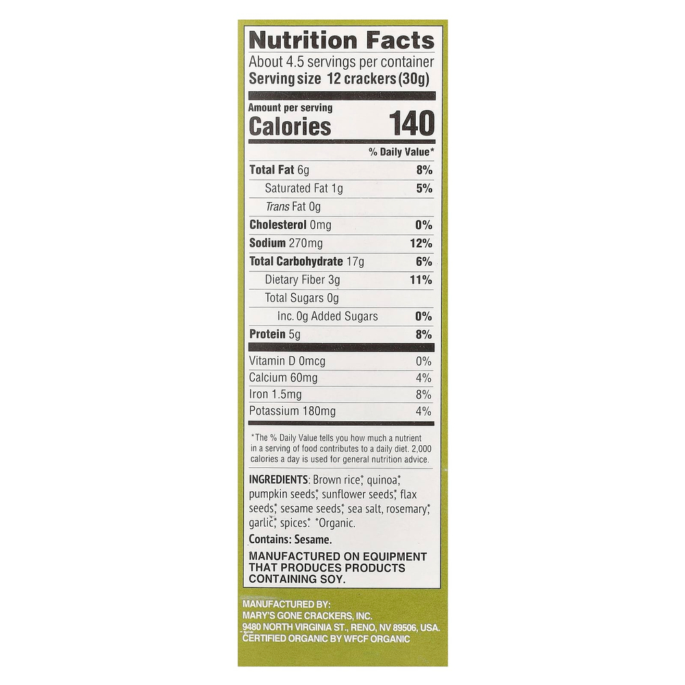 Mary's Gone Crackers, Органические суперземенные крекеры, розмарин, 142 г (5 унций)