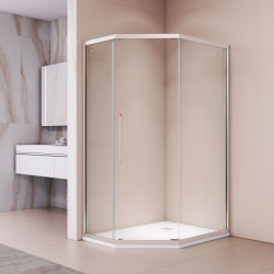 Душевой уголок стекло 6 мм, пятиугольный, форма трапеция, раздвижная дверь, RGW PA-86 (Прозрачное, 1000x1200)
