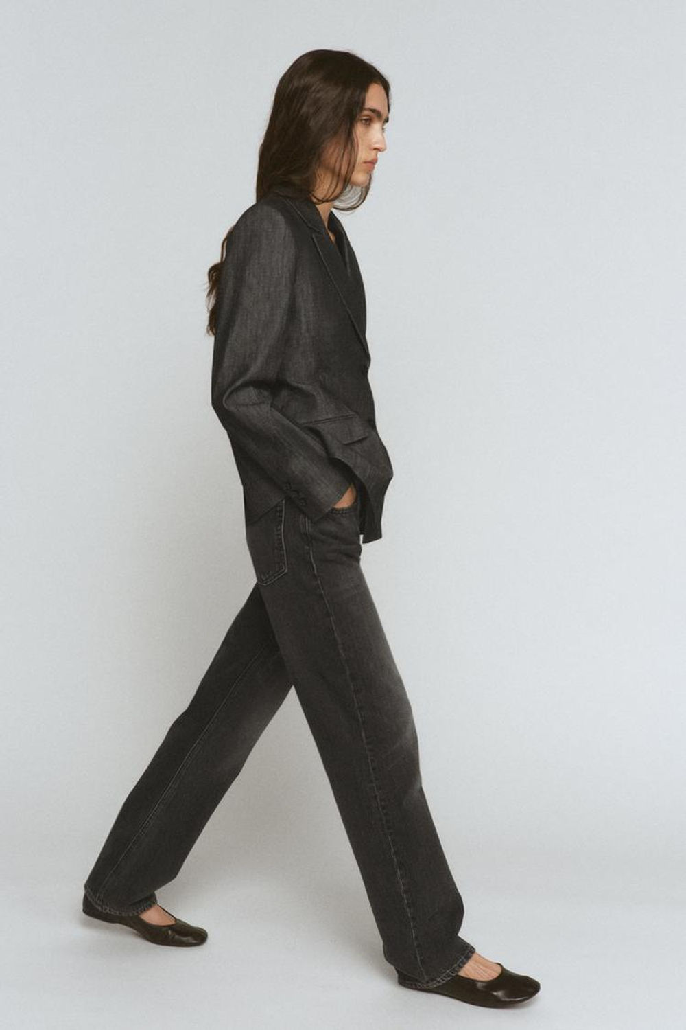 ZARA ДЖИНСОВЫЙ БЛЕЙЗЕР ZW COLLECTION, ЧЕРНЫЙ