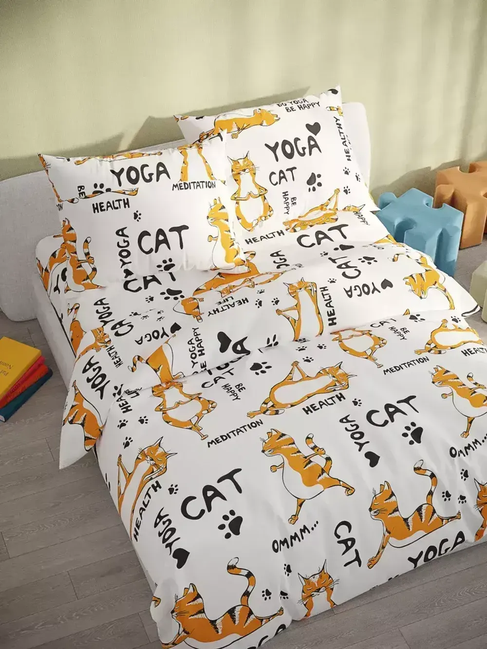 Наволочка комплект 2шт бязь Сказка "Yogacat" 45х45 см на молнии