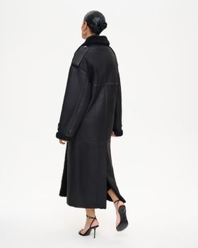 Двубортная дублёнка свободного прямого силуэта