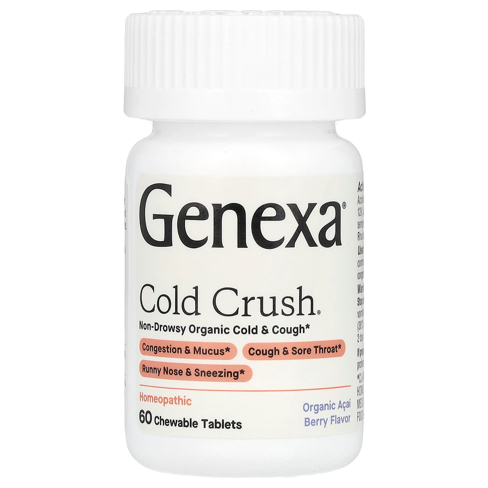 Genexa, Cold Crush®, органические средства от простуды и кашля без сонливости, органические ягоды асаи, 60 жевательных таблеток