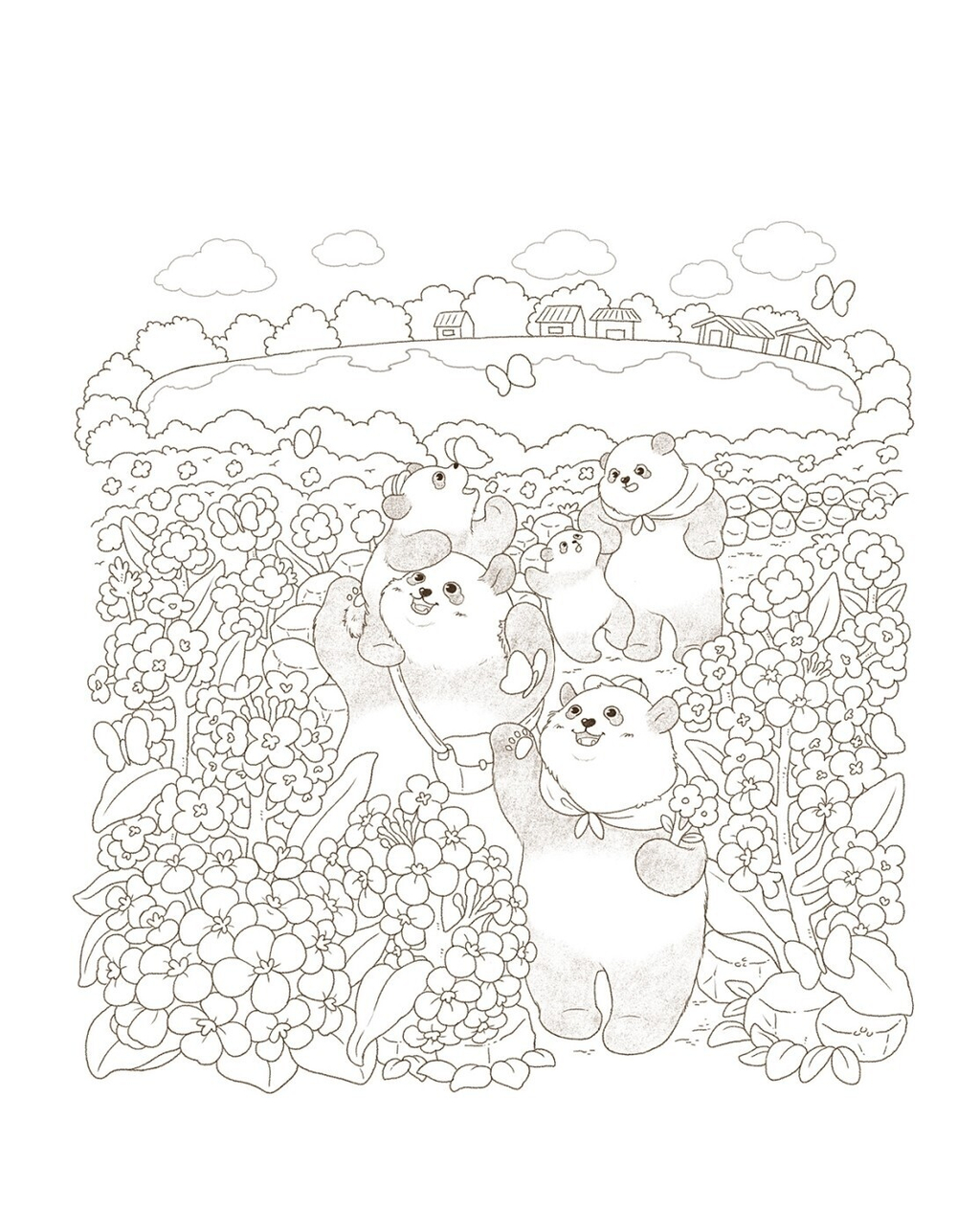 Panda Family's Four Seasons. Coloring Book