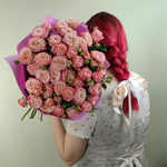 Букет из 9 кустовых розовых пионовидных роз в фоамиране