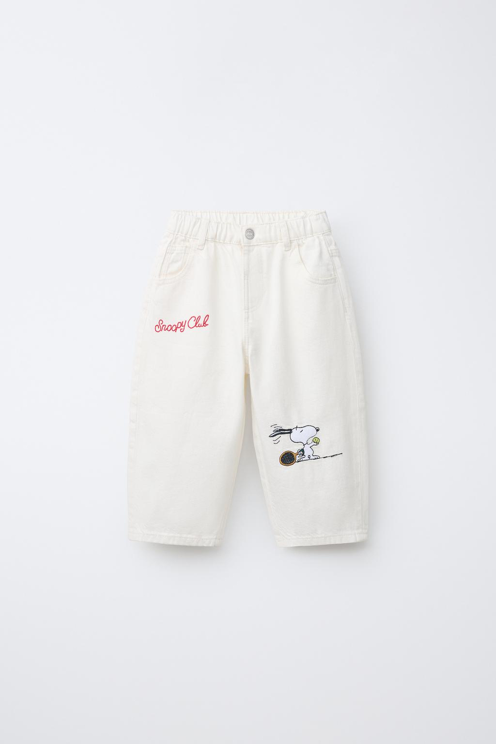 ZARA СВОБОДНЫЕ БРЮКИ ИЗ САРЖИ С ВЫШИВКОЙ SNOOPY PEANUTS™, ЭКРЮ