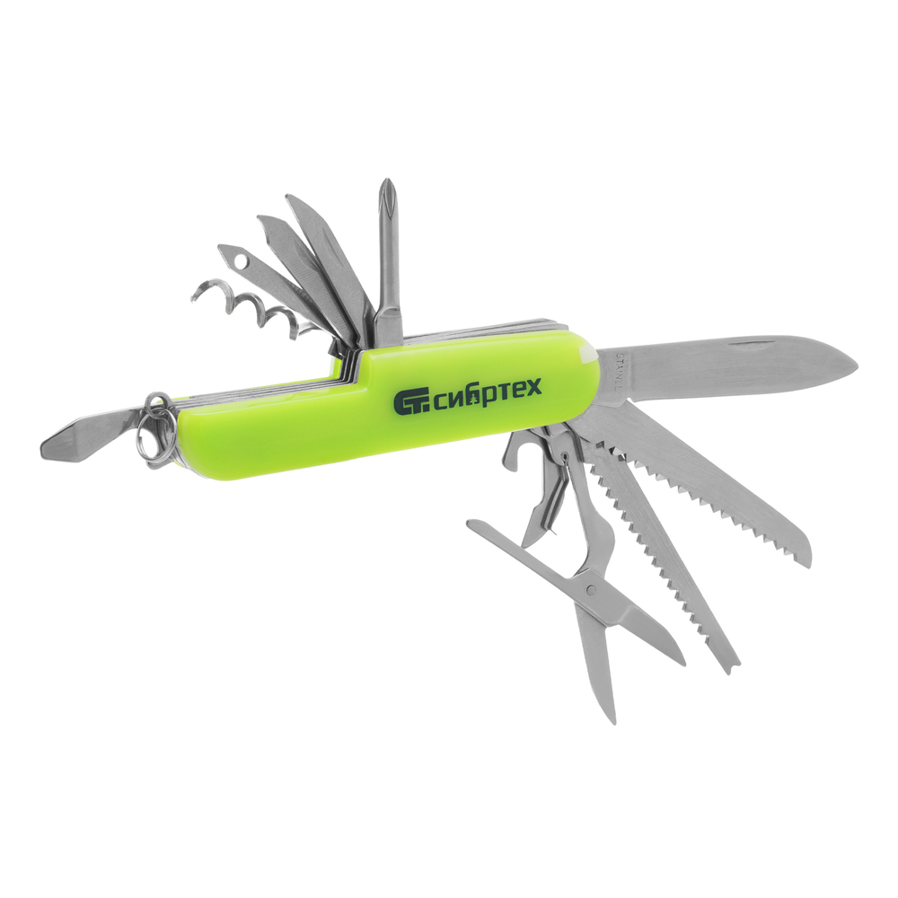 Нож многофункциональный, компактный размер, 15 функций, 90 мм Сибртех