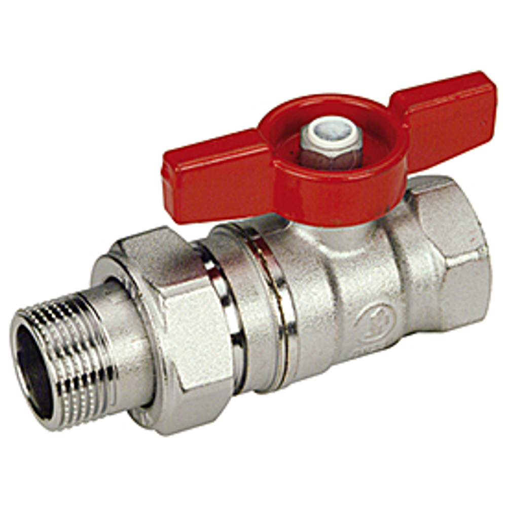 Кран шаровой Giacomini R259D - 1" x 1"1/4 (ВР/НР,PN35,ручка-бабочка красная,с отводом,хромированный)