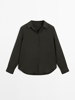 Massimo Dutti Рубашка из струящегося 100% льна, темно-зеленый