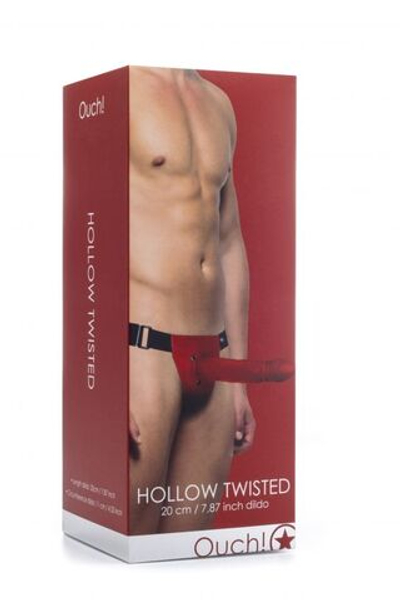 Красный полый страпон Hollow Twisted Strap On - 20 см. (Цвет: красный)