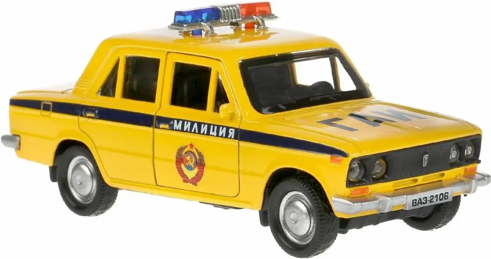 Модель  ВАЗ-2106 ЖИГУЛИ ПОЛИЦИЯ 12 см, открываются двери, багаж, свет-звук