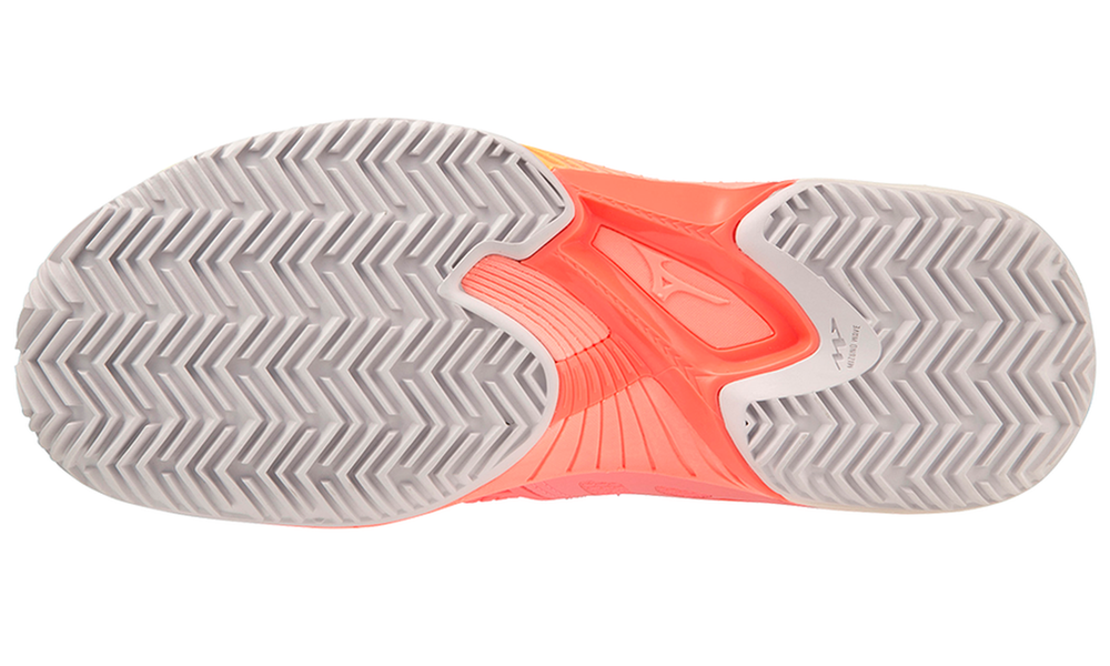 Женские теннисные кроссовки Mizuno Wave Exceed Tour 5 CC - candy coral/snow white/neon flame