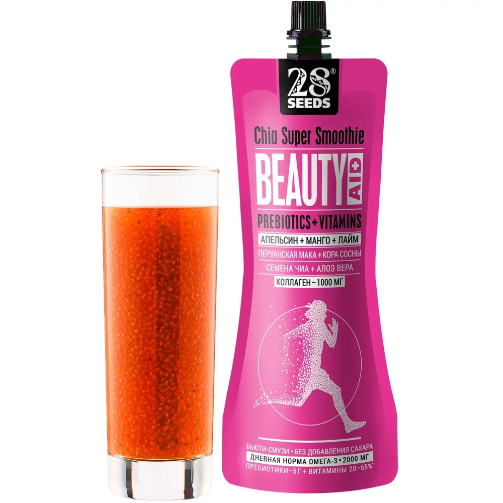 Смузи ЧИА БЬЮТИ «Апельсин + Манго + Лайм» 250 мл — смузи с семенами чиа и коллагеном в стакане