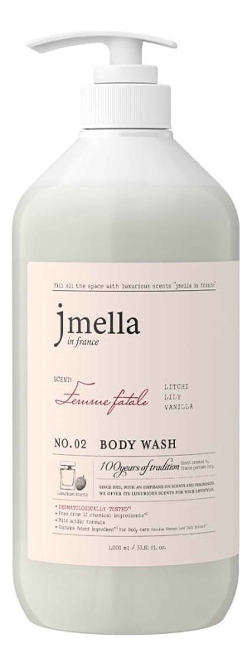 JMELLA  Гель для душа "Личи, лилия, ваниль"- IN FRANCE FEMME FATALE BODY WASH,1000 мл