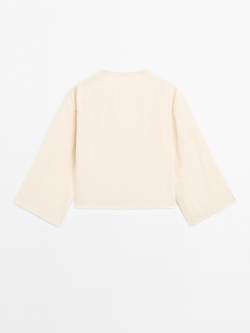 Massimo Dutti Блуза с длинными рукавами и застежкой на пуговицы сбоку, натуральный, кремовый