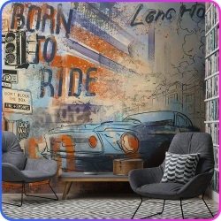 Фотообои флизелиновые с виниловым покрытием для подростка Luxury Walls AM07903 "Машина, граффити" 300х270 см