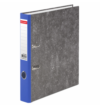 Папка-регистратор BRAUBERG с мраморным покрытием, 50 мм., без уголка, СИНИЙ корешок