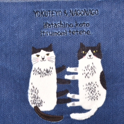 Сумка женская с котами, через плечо, на молнии и карманом для напитков "NAGONAGO", джинсовый синий, 23-6552-2, KUSUGURU
