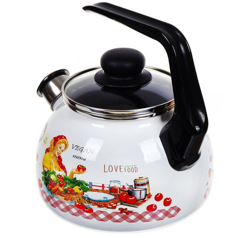 Чайник сталь, эмал, 2 л, свист, руч консоль, СтальЭмаль, Хозяюшка, 4с210я