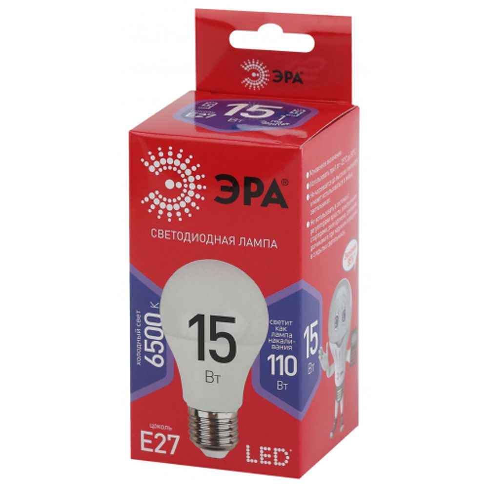 Лампочка светодиодная ЭРА RED LINE LED A60-15W-865-E27 R Е27 / E27 15 Вт груша холодный дневной свет